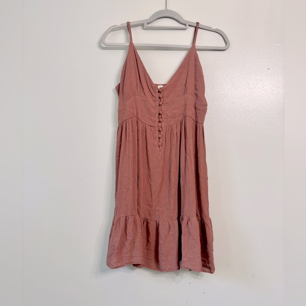 Aeropostale dark terra-cotta Button-Front Midi Dress, Babydoll, Smocking